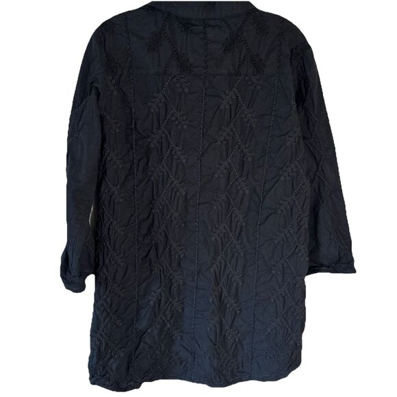 Julia Amory Swizzle Fully Embroidered Black Husband Shirt Dress Medium - Picture 2 of 6